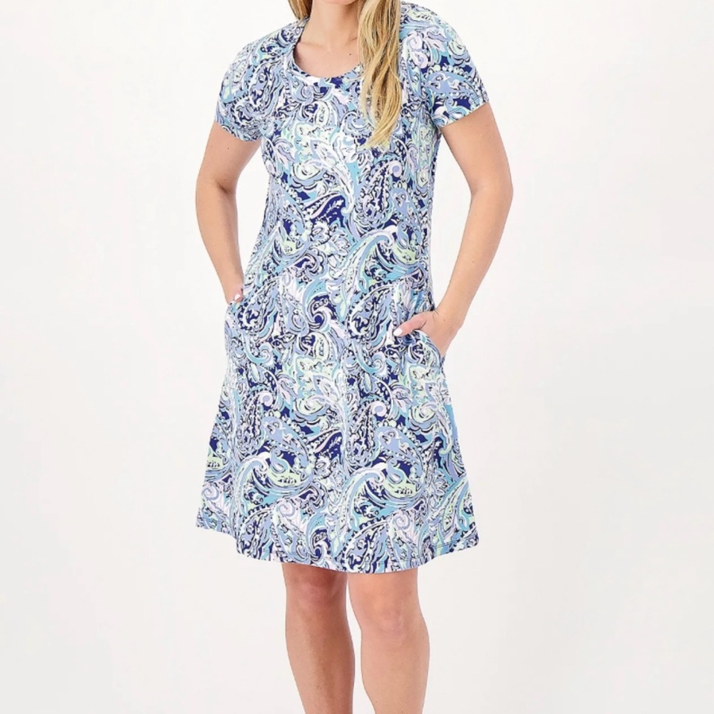 NWOT Isaac Mizrahi Bridgehampton Blue Paisley Print Swing Dress Size Large XL
